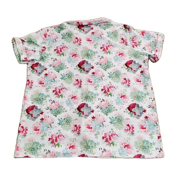 Sugar Bee Womens Sz XL Pajama Shorts Set Pink Succulent Button Front - Picture 14 of 16